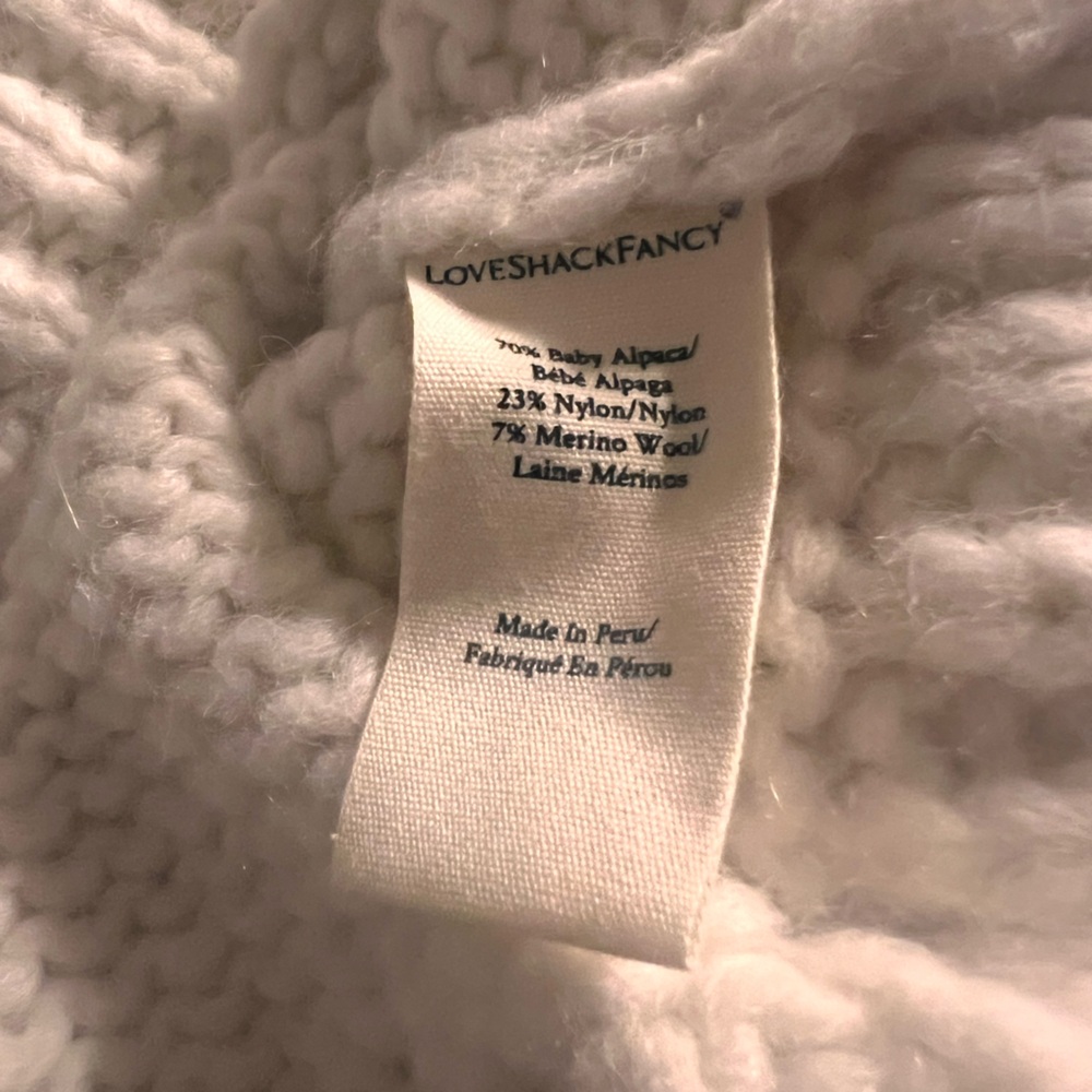 NWT 445 LoveShackFancy Larson Crop Pullover White Antique baby alpaca Size XL - Picture 10 of 14